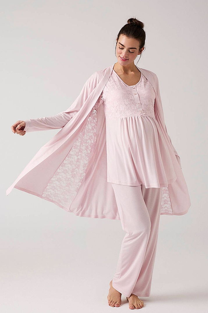 Sabahlıklı Hamile Lohusa Pijama Takımı Pudra - 1